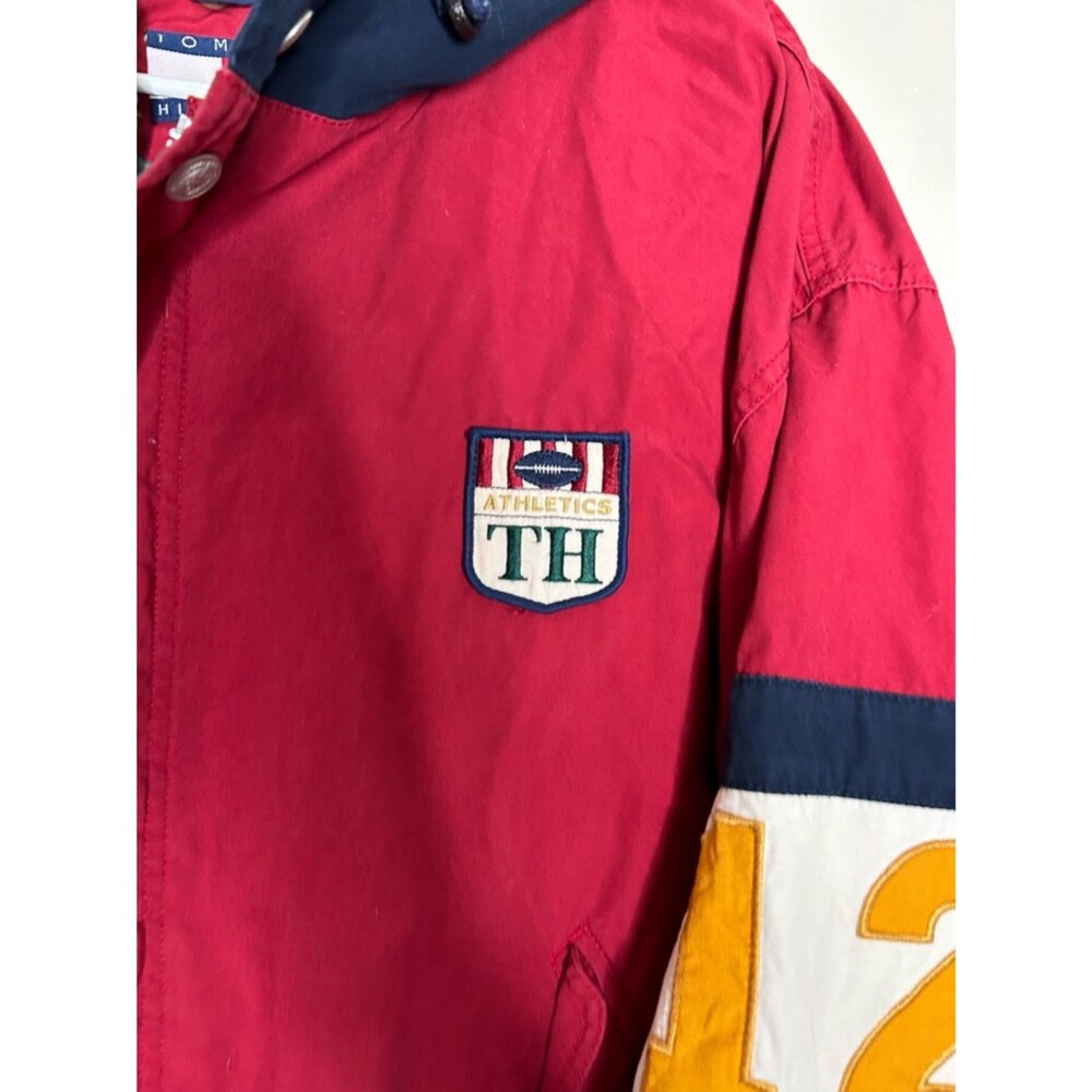 Vintage 90s 1990s Tommy Hilfiger Navy, Red Hooded wool lined rain Jacket XL - Picture 10 of 10